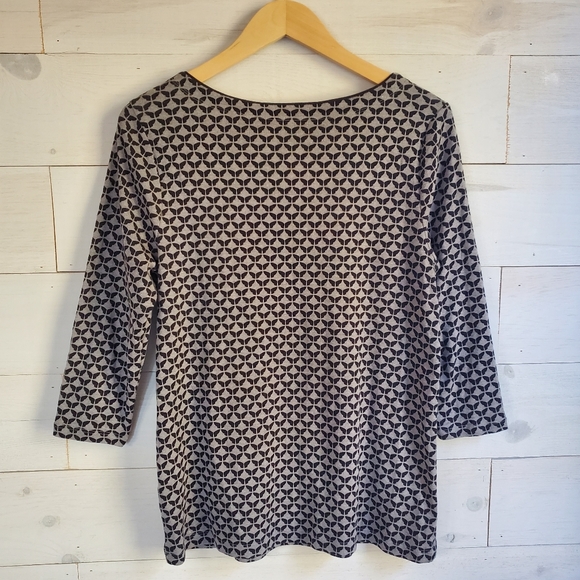 Croft & Barrow gray black butterfly pattern 3/4 sleeve top button down sz small - Picture 7 of 13